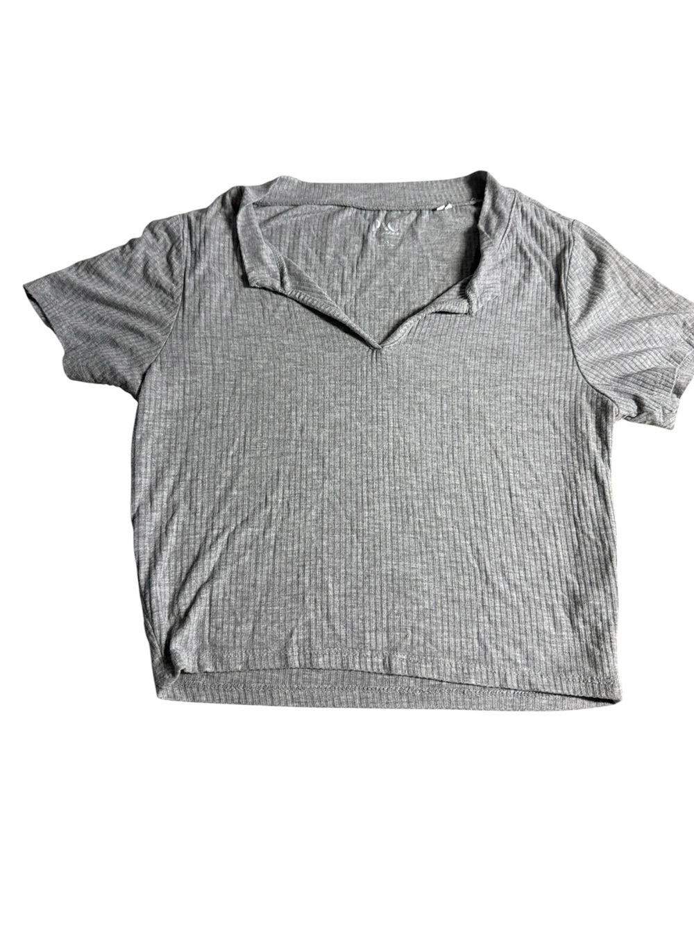 PacSun Light Heather Gray Ribbed V-Notch‎ Short Sleeve Top
